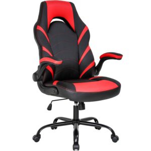 gaming chair home office chair pc computer chair rolling swivel desk chair with lumbar support high-back pu leather flip-up arms e-sport racing chair for men(red)