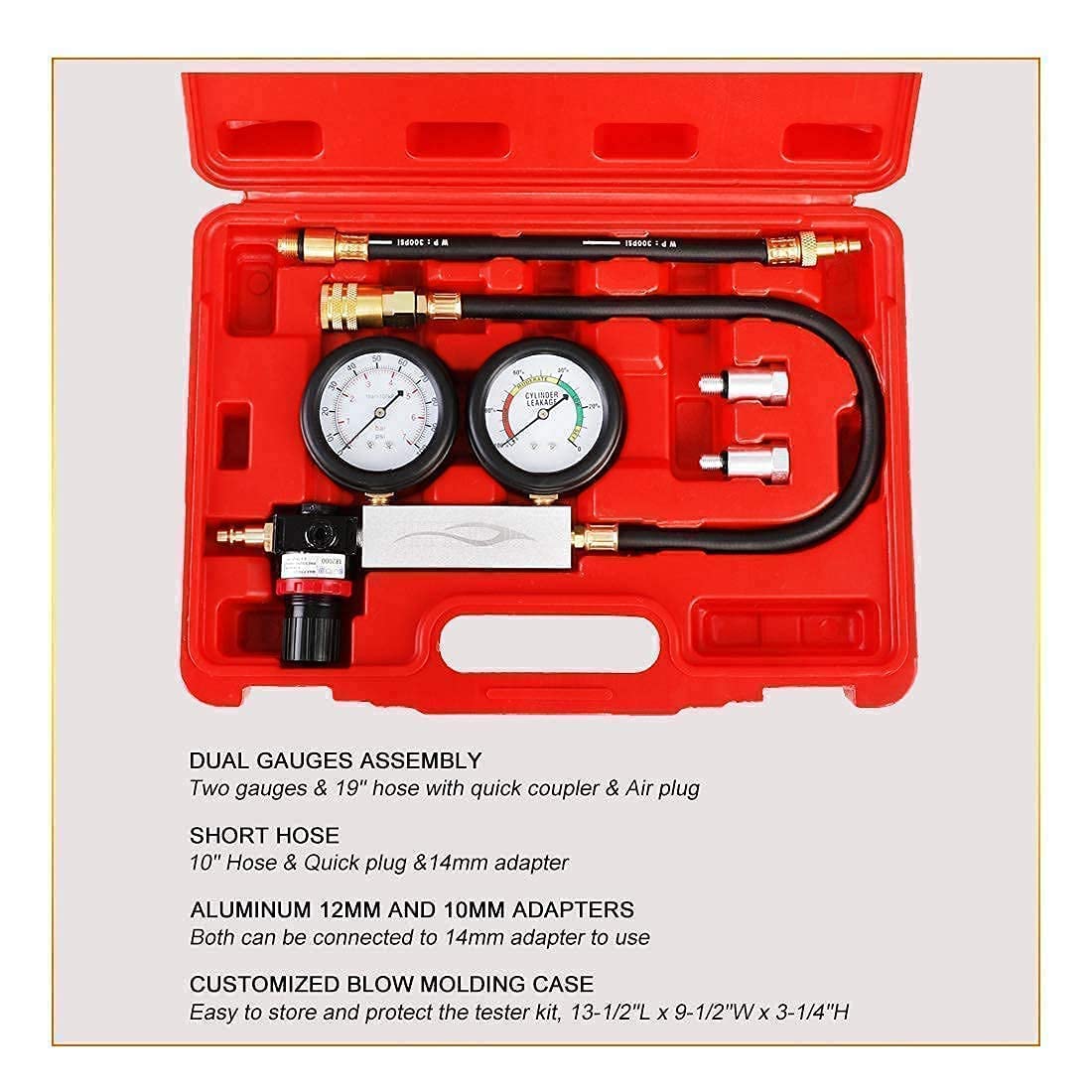 JIFETOR Cylinder Leak Down Tester Kit and Engine Compression Pressure Gauge Test Set