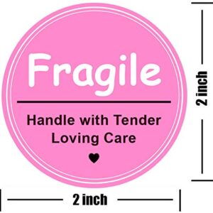 2" Cute Pink Fragile Hand with Love Shipping Sticker for Personal Gift Bag，Envelope Gift Jewelry Bag and mailing Packages (500 pcs)