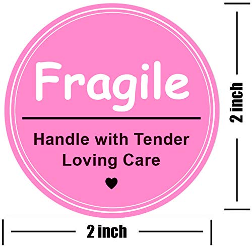 2" Cute Pink Fragile Hand with Love Shipping Sticker for Personal Gift Bag，Envelope Gift Jewelry Bag and mailing Packages (500 pcs)