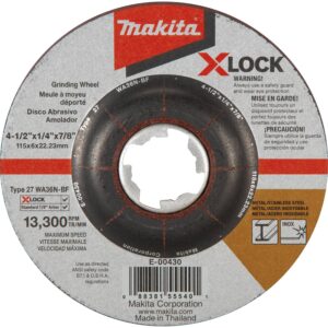 makita e-00430 x-lock 4-1/2" x 1/4" x 7/8" type 27 general purpose 36 grit abrasive grinding wheel for metal & stainless steel grinding