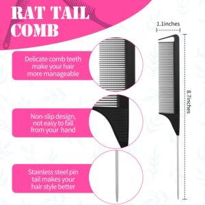 8 Pieces Rat Tail Combs Hair Clips Set,2 PCS Parting Comb and 6 PCS Clip for Women Girls Comb with Wide and Fine Teeth Hair Care Tools