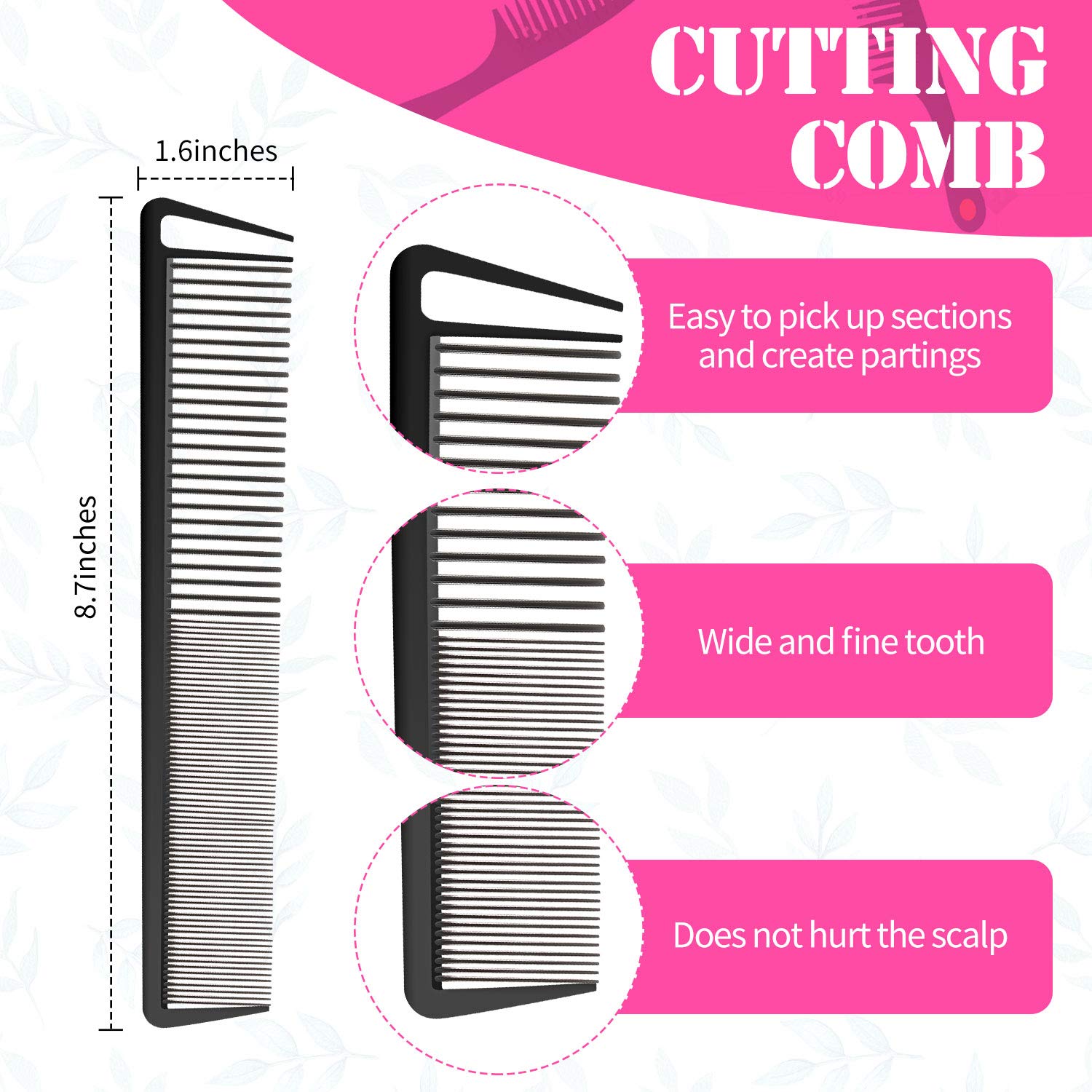 8 Pieces Rat Tail Combs Hair Clips Set,2 PCS Parting Comb and 6 PCS Clip for Women Girls Comb with Wide and Fine Teeth Hair Care Tools