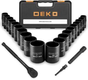 dekopro 1/2-inch impact socket sets, 23 pieces drive socket set mechanic tool set with 72 teeth reversible ratchet, 1/2" drive metric/sae, cr-v steel