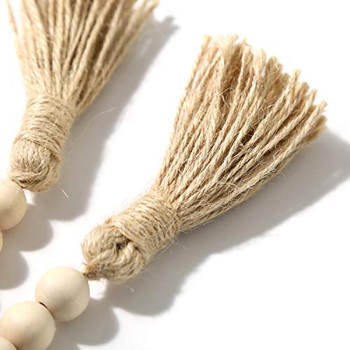 HCCY Wood Bead Garland 57" Farmhouse Country Beads with Tassles Wall Hanging Decor