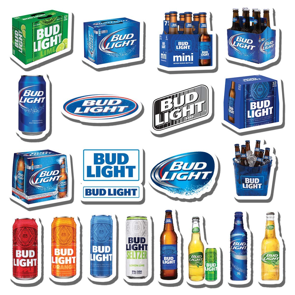 20 PCS Stickers Pack Budlight Aesthetic Vinyl Colorful Waterproof for Water Bottle Laptop Bumper Car Bike Luggage Guitar Skateboard