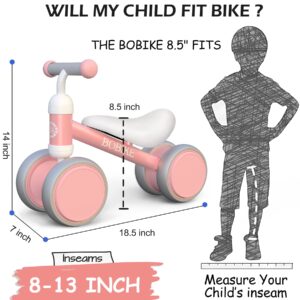 Bobike Baby Balance Bike Toys for 1 Year Old Gifts Boys Girls 10-24 Months Kids Toys Toddler Best First Birthday Gifts Children Walker Baby Walker No Pedal Infant 4 Wheels Bicycle (Pink)