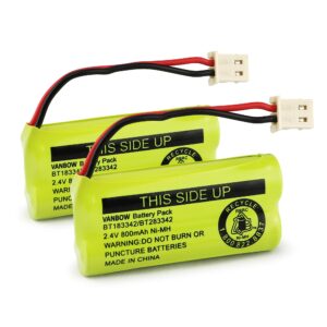 vanbow bt183342/bt283342 2.4v 800mah ni-mh battery pack, compatible with at&t vtech cordless phone batteries bt166342/bt266342 bt162342/bt262342 cs6709 cs6609 cs6509 cs6409 el52100 el50003 (pack 2)