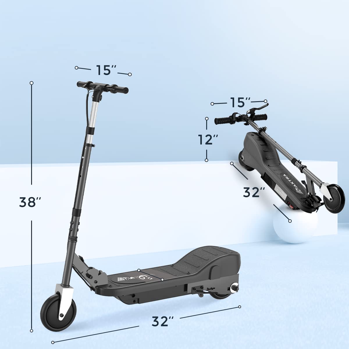 MAXTRA Folding Electric Scooter, Adjustable Handlebar Height for Kids Ages 6-12, up to 10mph ＆ 60 Long Battery Life