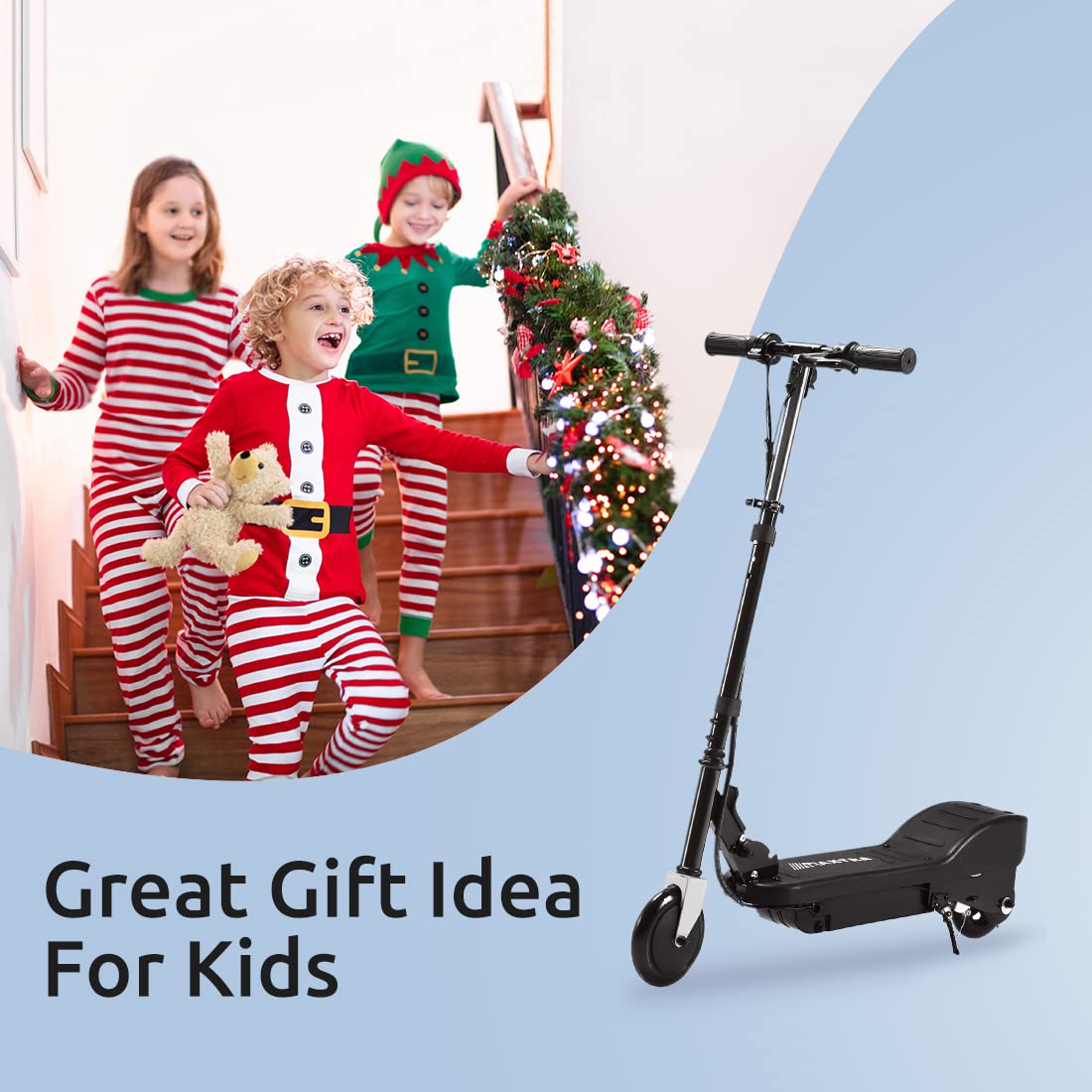 MAXTRA Folding Electric Scooter, Adjustable Handlebar Height for Kids Ages 6-12, up to 10mph ＆ 60 Long Battery Life