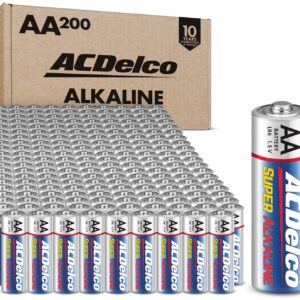 ACDelco 200-Count AA Batteries, Super Alkaline Battery, 10-Year Shelf Life, Reclosable Packaging