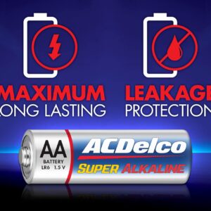 ACDelco 200-Count AA Batteries, Super Alkaline Battery, 10-Year Shelf Life, Reclosable Packaging