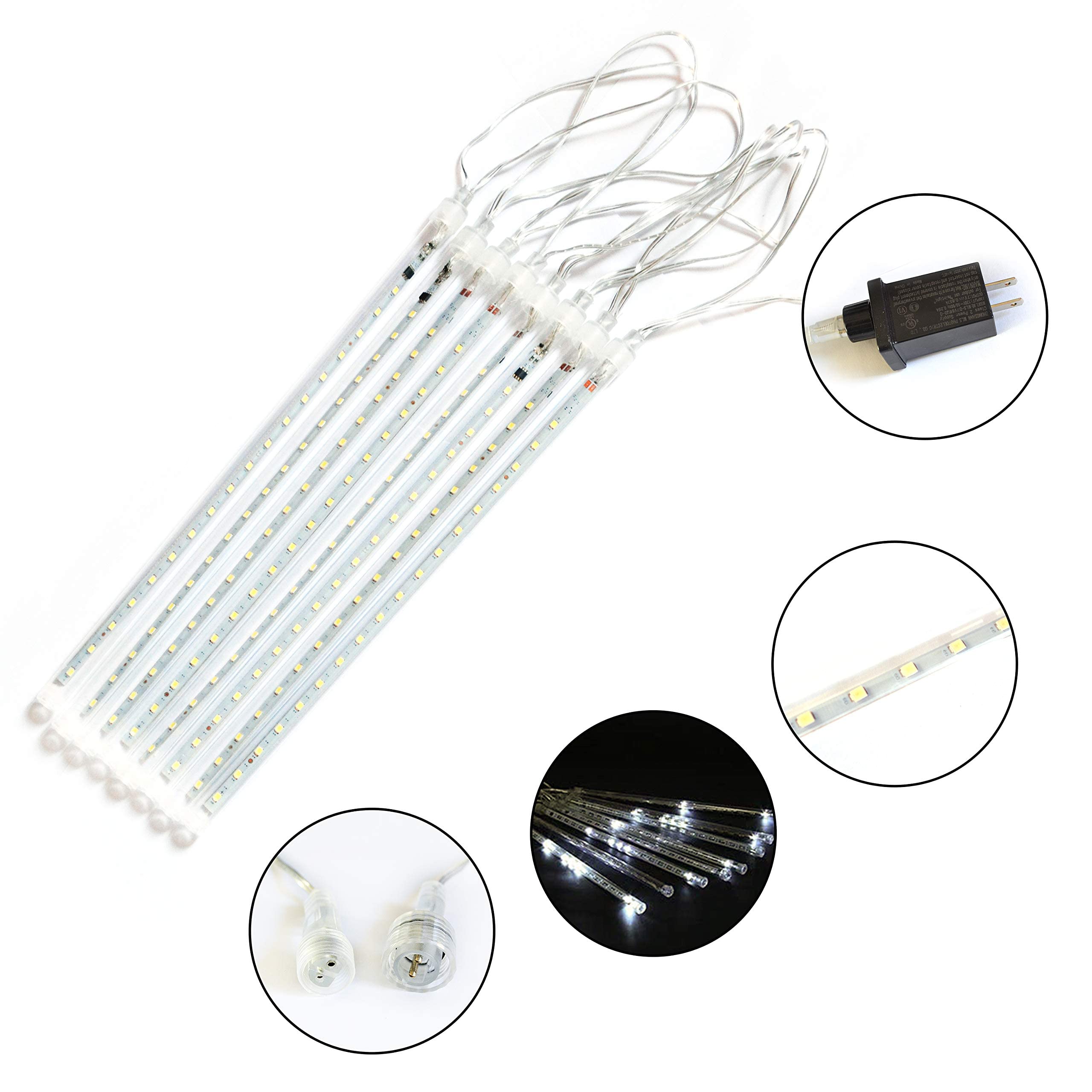 Joiedomi 2-Pack Christmas Meteor Shower Lights - Falling Rain Drop Icicle String Lights 2 x 8 Tubes 30cm 288 LEDs White, for Halloween Christmas Holiday Party Home Patio Outdoor Decoration