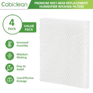 Cabiclean MD1-0034 Replacement Humidifier Wicks Filters Compatible with Vornado Evaporative Humidifier Model Evap40, Evap2, EV100, EV200, EVDC300, EVDC500, (4-Pack)