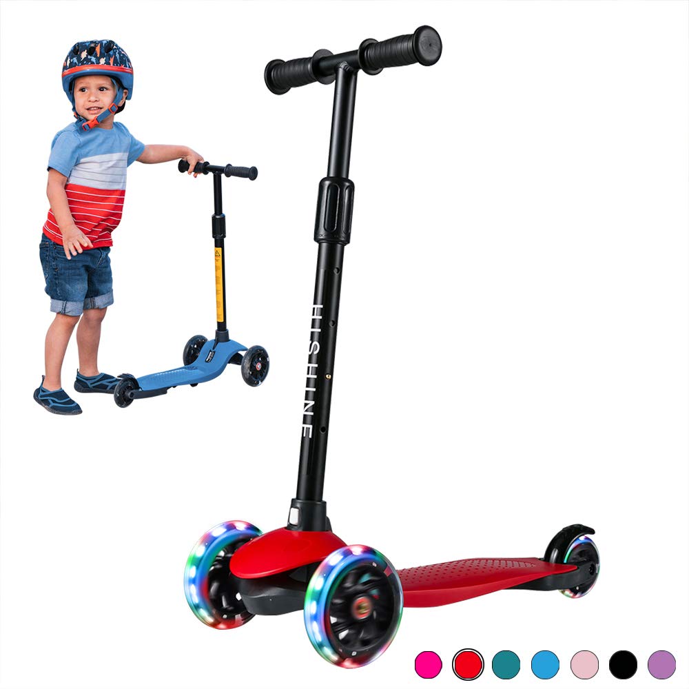 Kick Scooter for Kids Boys Girls, 3 Wheel Scooter for Toddler for 2-5 Years Old, Adjustable Height, Light Up Flashing Wheels, Removable Handlebar, Lean to Steer, Easy to Carry (Red)