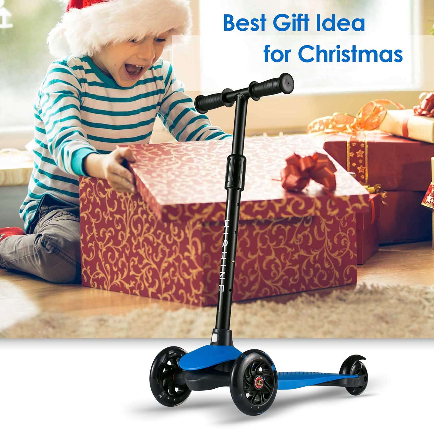 Kick Scooter for Kids Boys Girls, 3 Wheel Scooter for Toddler for 2-5 Years Old, Adjustable Height, Light Up Flashing Wheels, Removable Handlebar, Lean to Steer, Easy to Carry (Red)