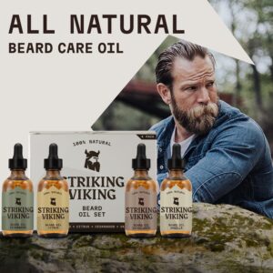 Striking Viking Beard Folding Wooden Comb and 4 Pack Beard Oil for Men