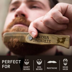 Striking Viking Beard Folding Wooden Comb and 4 Pack Beard Oil for Men