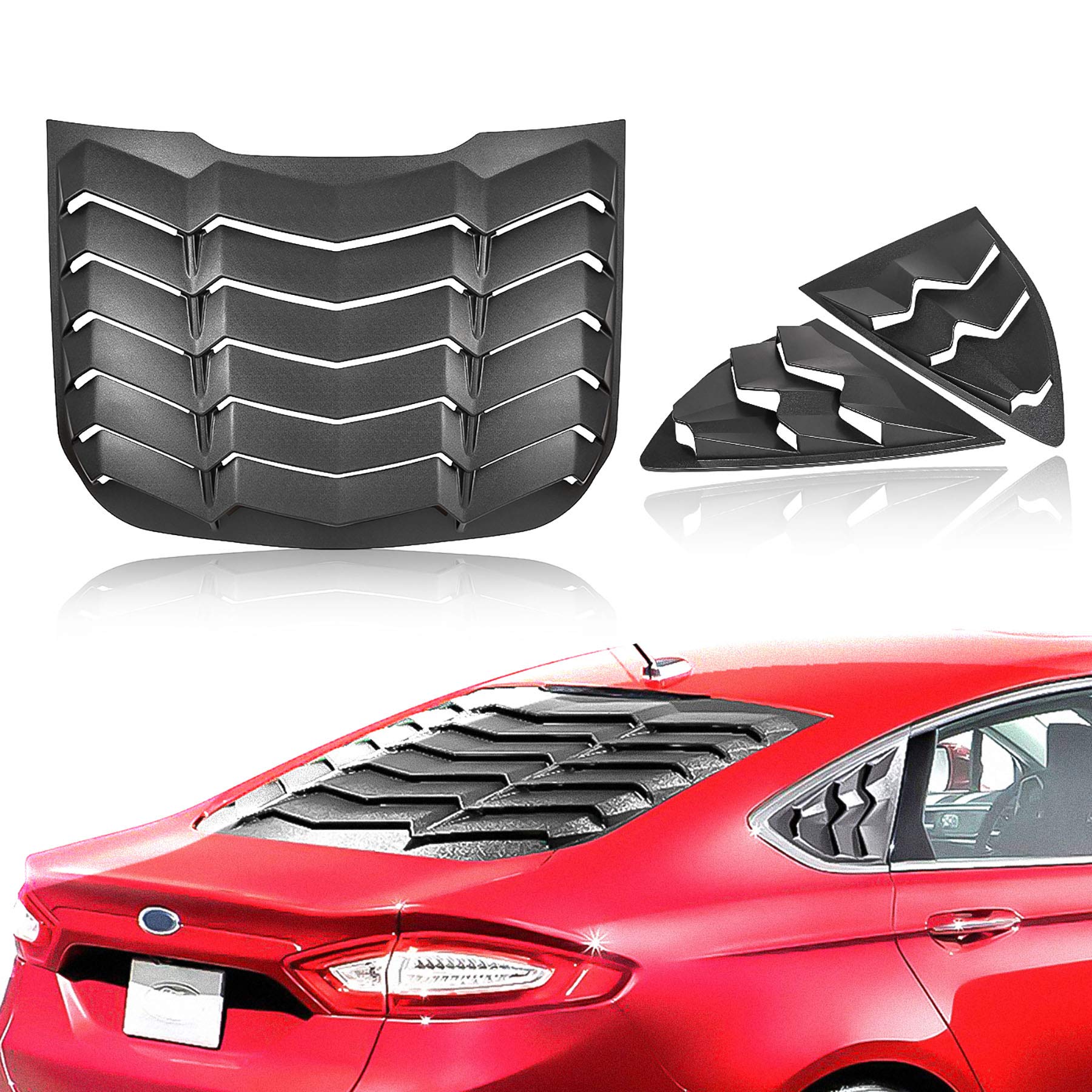 TeddyTT Rear Side Window Scoop Louvers Windshield Sun Shade Cover 3pcs Compatible with Ford Fusion 2013 2014 2015 2016 2017 2018 2019 2020