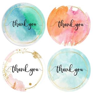 Mobiusea Party Thank You Stickers Roll | Elegant Water Color with Gold Foil |1.5 inch | Waterproof | 500 Labels for Small Business, Floral Designer, Artist | 4 Watercolor Designs