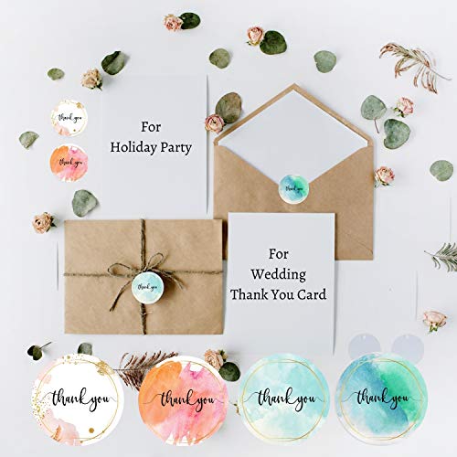 Mobiusea Party Thank You Stickers Roll | Elegant Water Color with Gold Foil |1.5 inch | Waterproof | 500 Labels for Small Business, Floral Designer, Artist | 4 Watercolor Designs