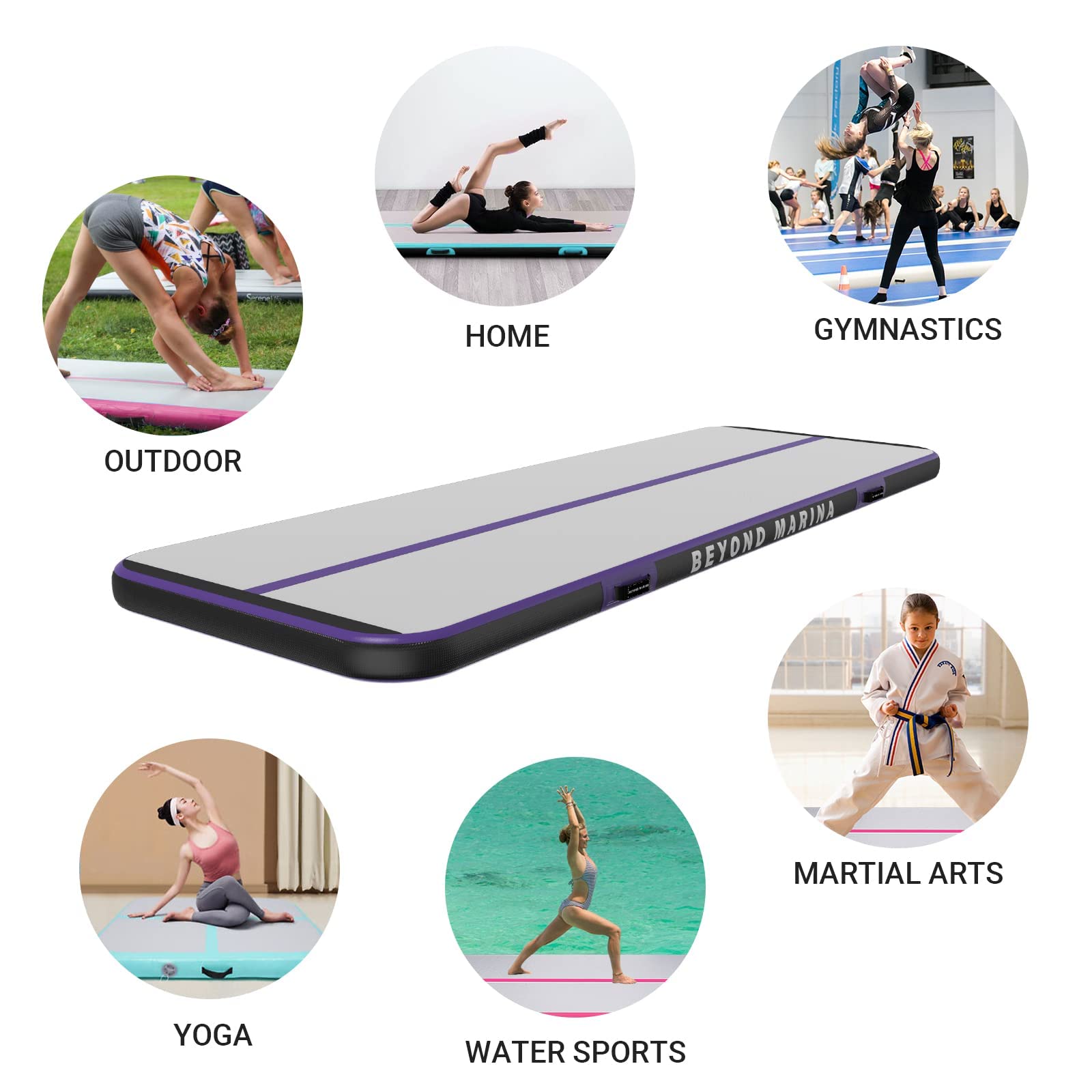 BEYOND MARINA Air Gymnastics Tumble Track 4/8 inches Thickness Inflatable Tumbling 10ft/13ft/16ft/20ft Air Mats for Home Use Training/Cheerleading/Yoga with Electric Pump, 13'x3.3'x4'', Carbon-purple