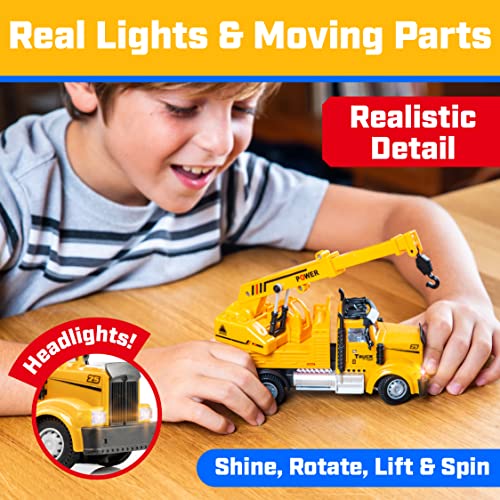 Force1 Mini Construction RC Trucks for Kids - 2 Pack Remote Control Construction Truck Set with Mini RC Toy Crane and Mini Dump Truck Toy, 2.4GHz Remote Controls, Bright LEDs, RC Car Batteries, Yellow