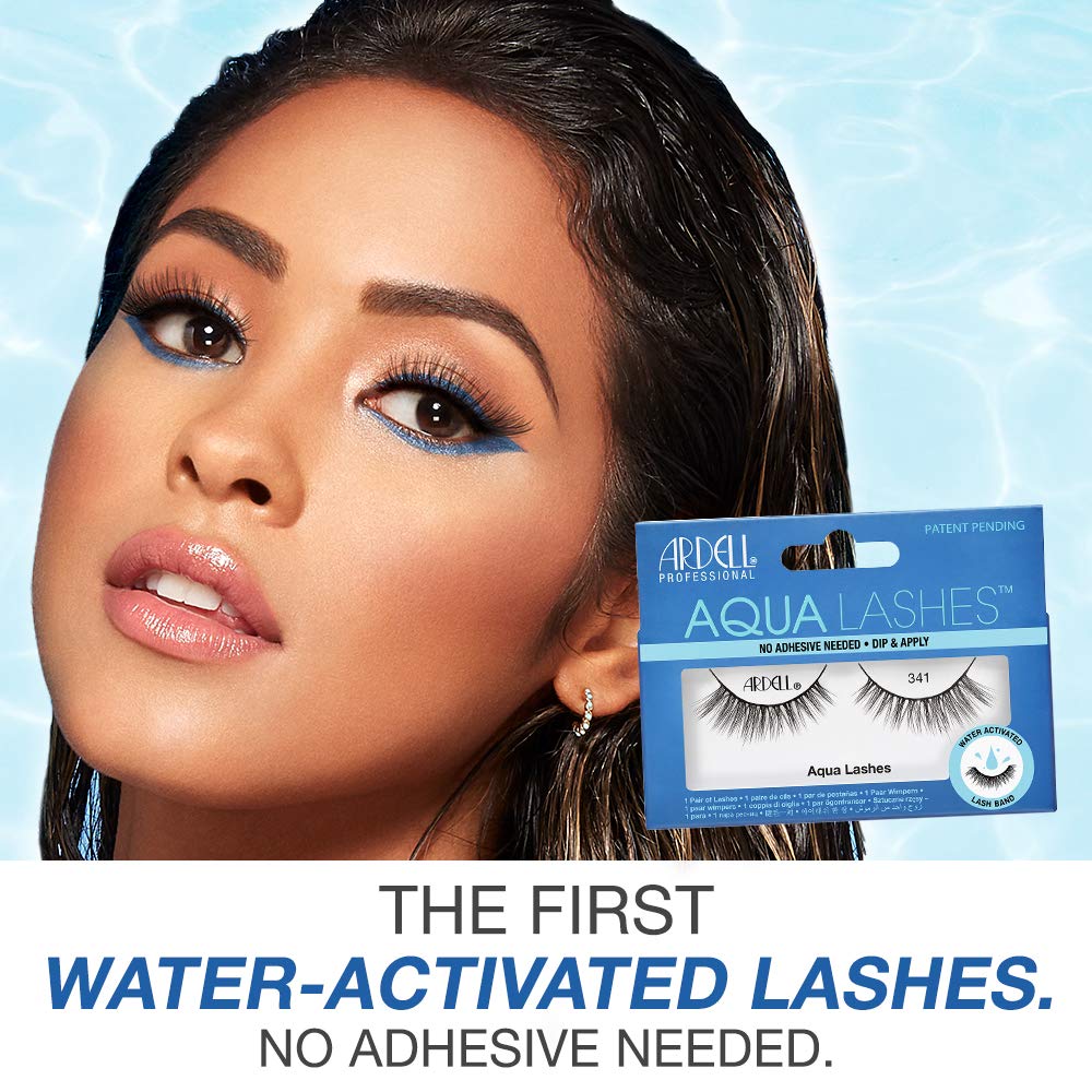 Ardell Aqua False Strip Lashes 341, Water Activated Faux Lashes, Reusable, No Lash Glue Required, 4 Pack