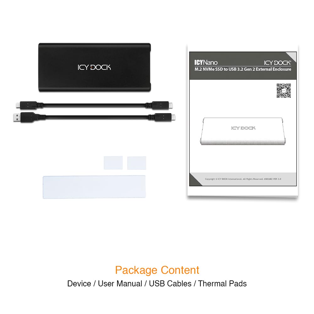 ICY DOCK M.2 NVMe to USB 3.2 Gen 2 (10Gbps) Enclosure Adapter Thunderbolt 3 / 4 Port Compatible Includes USB-C and USB 3.0 Cables (Supports M.2 NVMe SSDs 22110 2280 2260 2242) | ICYNano MB861U31-1M2B