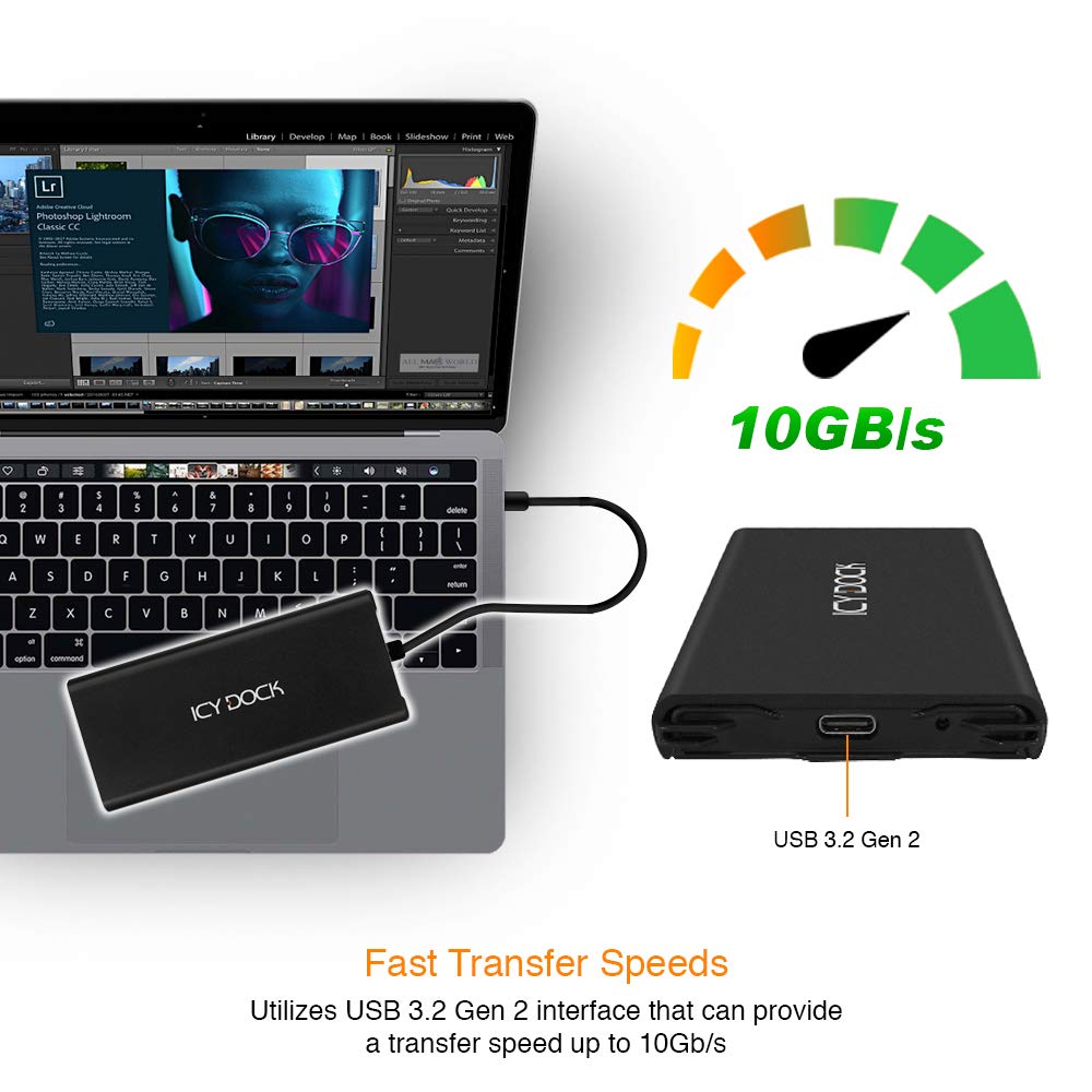 ICY DOCK M.2 NVMe to USB 3.2 Gen 2 (10Gbps) Enclosure Adapter Thunderbolt 3 / 4 Port Compatible Includes USB-C and USB 3.0 Cables (Supports M.2 NVMe SSDs 22110 2280 2260 2242) | ICYNano MB861U31-1M2B