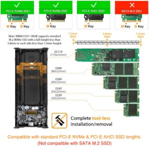 ICY DOCK M.2 NVMe to USB 3.2 Gen 2 (10Gbps) Enclosure Adapter Thunderbolt 3 / 4 Port Compatible Includes USB-C and USB 3.0 Cables (Supports M.2 NVMe SSDs 22110 2280 2260 2242) | ICYNano MB861U31-1M2B