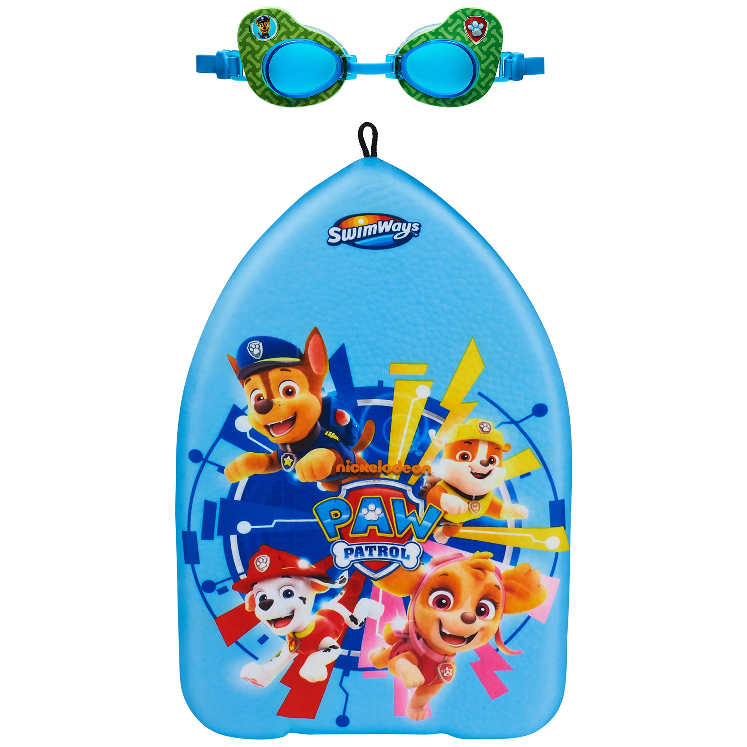 SwimWays Value Pack, Deluxe Swim Goggles, and Kickboard Paw Patrol, Chase