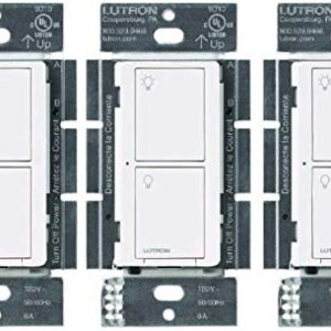 Lutron Caseta Smart Lighting Switch for All Bulb Types or Fans | Neutral Wire Required | PD-6ANS-WH | White (3-Pack)