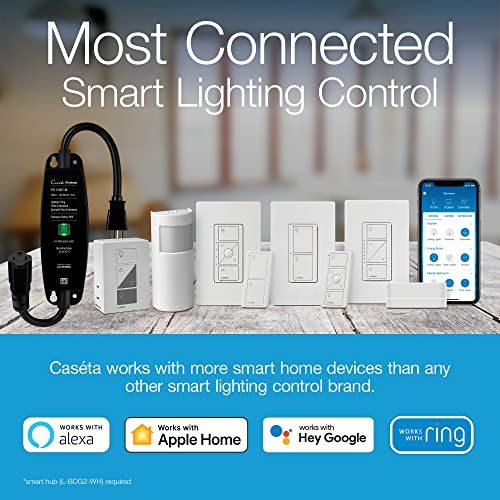 Lutron Caseta Smart Lighting Switch for All Bulb Types or Fans | Neutral Wire Required | PD-6ANS-WH | White (3-Pack)