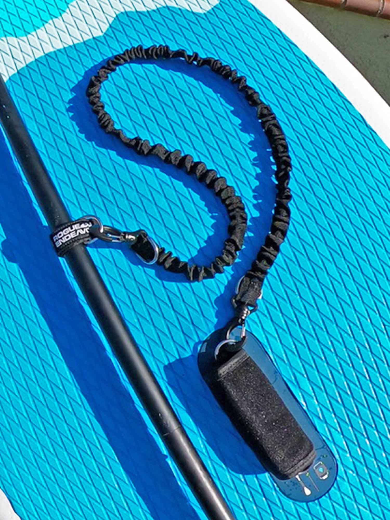 Rogue Endeavor 3-Point Stretch Paddle Leash for SUP (Stand Up Paddle Board), Kayak & Canoe. Center-Pivot for Easy Transition. Soft Nylon, Easy Stretch, 360 Swivels (Black)