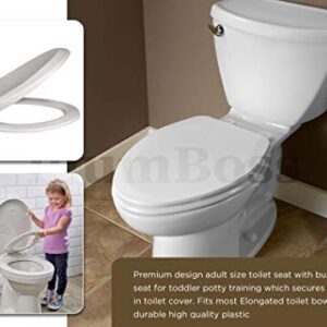 PlumBoss E2000 Elongated Toilet Seat with Built in Potty Training Toddlers Seat Magnetic Kids Seat Fits both Adult and Child Plastic Off white