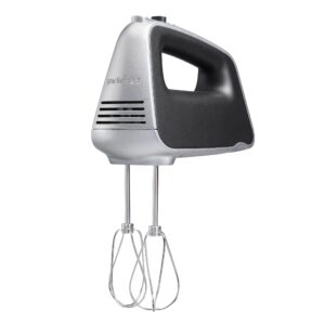 proctor silex 5-speed + boost electric hand mixer with powerful 1.3 amp dc motor for effortless mixing & consistent speed in thick ingredients, slow start, silver (62501)