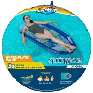 swimways spring float original pool lounge chair with hyper-flate valve, blue palm