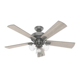 hunter fan company 51019 crestfield indoor ceiling fan with led light and pull chain control, 52", matte silver finish