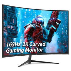 z-edge 32 inch curved gaming monitor, 16:9 qhd 2k 2560x1440 165/144hz 1ms frameless led gaming monitor, amd freesync premium display port hdmi built-in speakers
