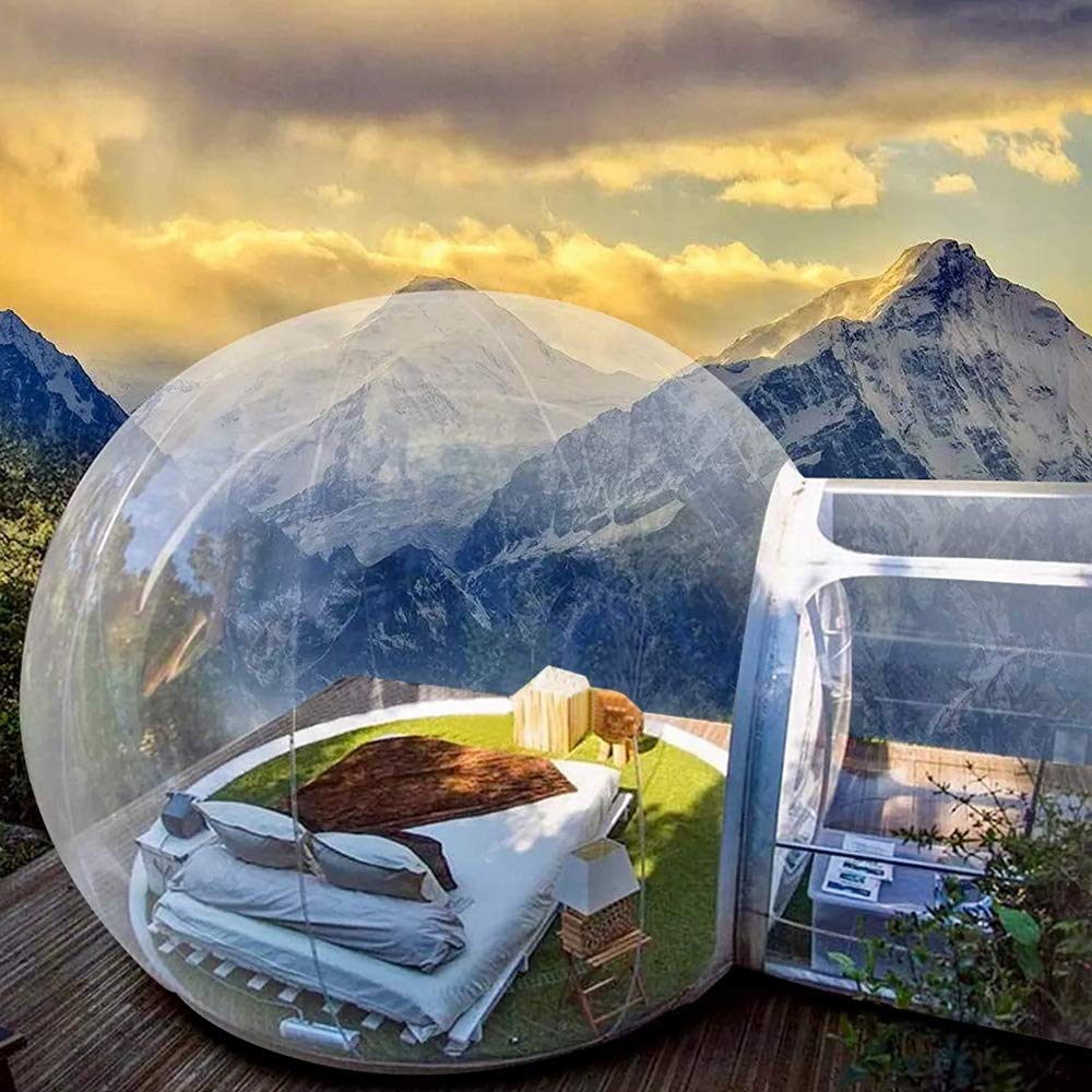 CNCEST Inflatable Bubble House, Waterproof Luxurious Transparent Outdoor Dome Single Tunnel Inflatable Bubble Tent with Blower for Camping, Music Festival, Stargazing (Transparent)