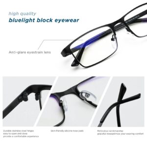 JOO'RTI Blue Light Glasses, Bluelight Blocking Glasses, Metal Rectangle Frame Gaming Computer Glasses for Men, Fake Glasses, Black, 1 Pair