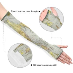 WELLDAY World Map Painting Arm Sleeves with Thumb Hole UV Sun Protection Cooling for Driving Cycling Golf Fishing