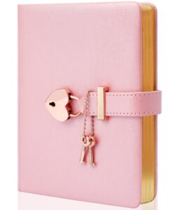 cagie lock diary for girls with 2 keys, diary with lock for girls ages 8-12, heart-shaped locked journal for women, gold edged pages 5.3 x 7 inch