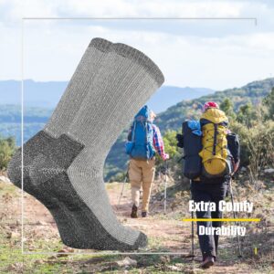 SOX TOWN Men's Merino Wool Cushion Crew Socks Moisture Wicking Control for Outdoor Hiking Work Boot Thermal Warm All Seasons(Black L)