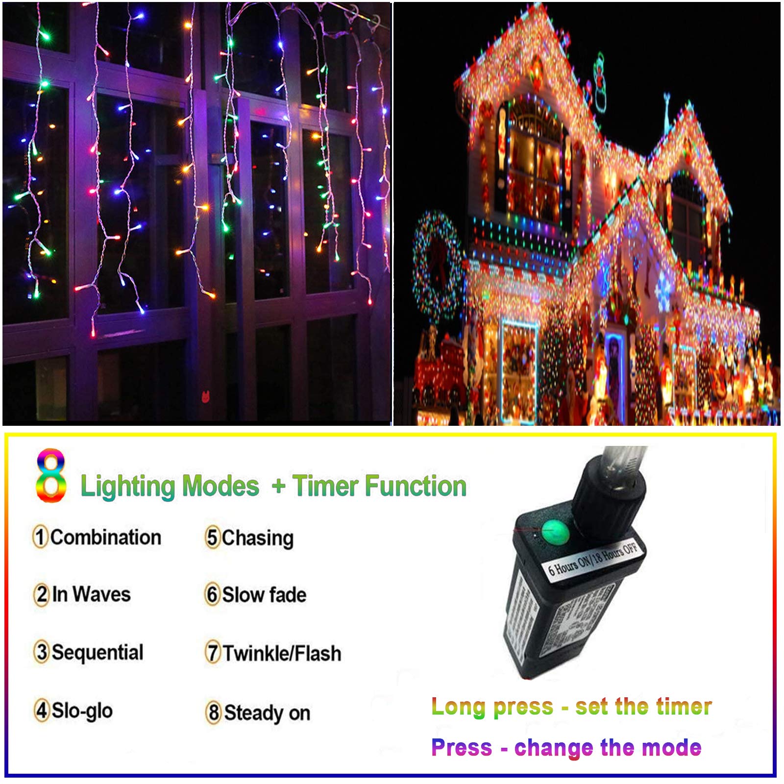 TuoPuLife LED Icicle Lights Outdoor, 32.8ft 400 LED Icicle Christmas Lights with Timer, Waterproof, Connectable Eaves Curtain Fairy String Lights for Christmas, Thanksgiving, Easter,Valentines Day