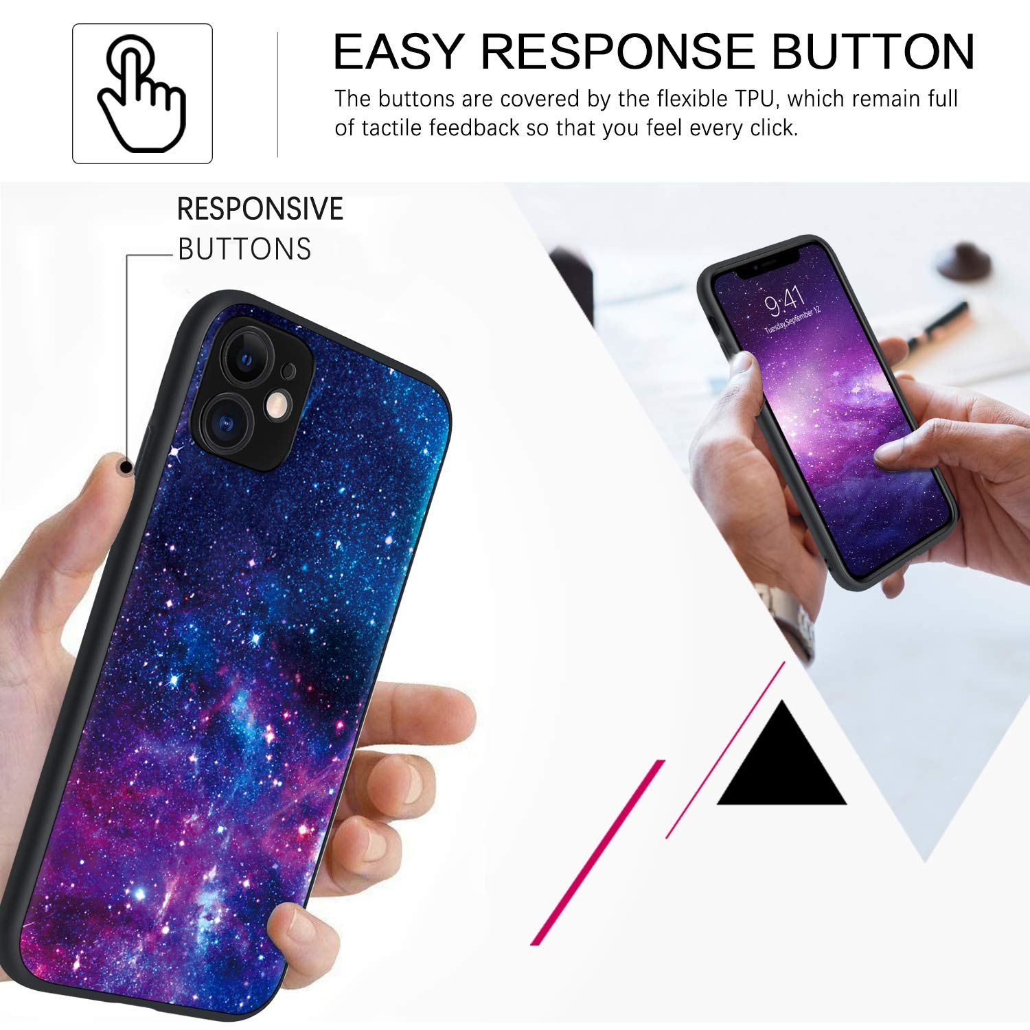 BENTOBEN iPhone 11 Case, Phone Case iPhone 11, Slim Fit Glow in The Dark Soft Flexible Bumper Protective Anti Scratch Non-Slip Phone Cases Cover for Apple iPhone 11 6.1" (2019), Nebula/Galaxy Design