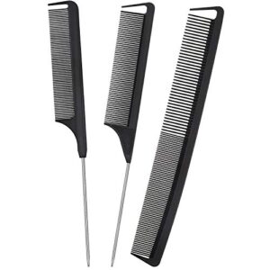 3 pieces rat tail comb carbon fiber teasing combs parting braids stainless steel pintail comb heat resistant teasing comb for hair salons