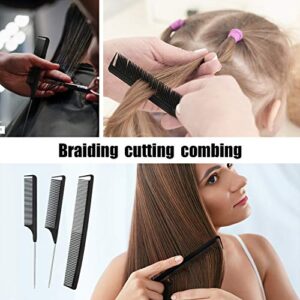 3 Pieces Rat Tail Comb Carbon Fiber Teasing Combs Parting Braids Stainless Steel Pintail Comb Heat Resistant Teasing Comb for Hair Salons