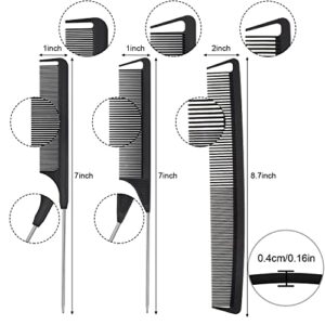 3 Pieces Rat Tail Comb Carbon Fiber Teasing Combs Parting Braids Stainless Steel Pintail Comb Heat Resistant Teasing Comb for Hair Salons